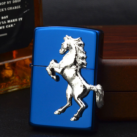 Japanese Horse Winning Whinny Blue Ice Zippo Lighter