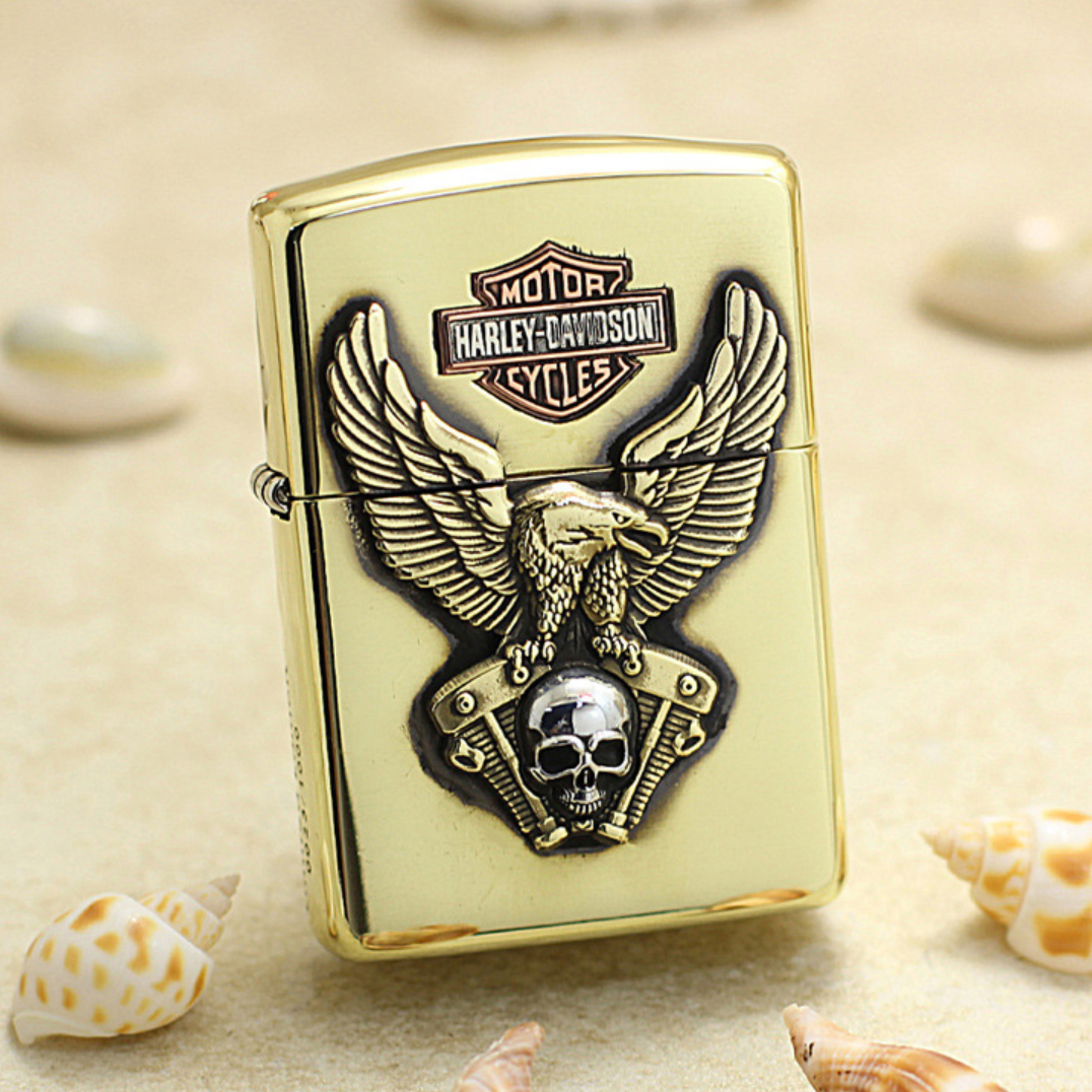 Etching Brass Armor Harley Davidson Eagle With Skull Limited Edition Zippo Lighter