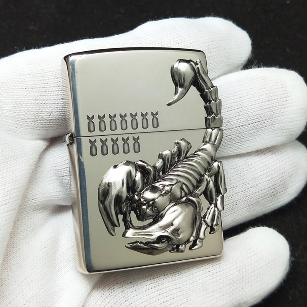 Japanese Zippo Plated Silver With Deadly Scorpion Lighter