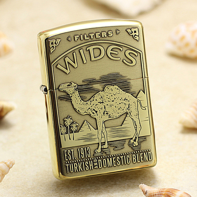 Etching Brass Armor 5-Side Wides Camel Zippo Lighter