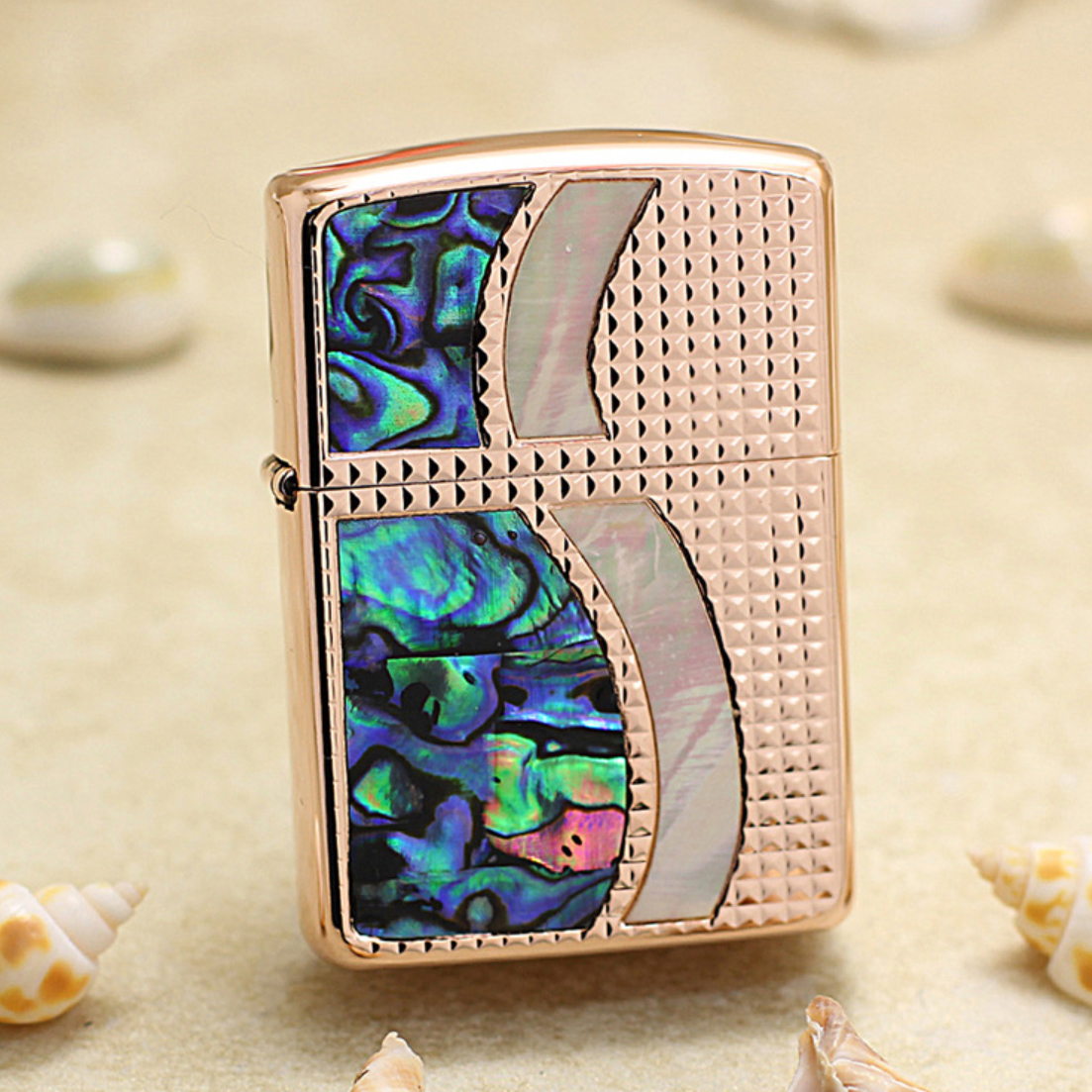 Japanese Zippo Armor Rose Gold Pink Shell Inlay Curved S Lighter
