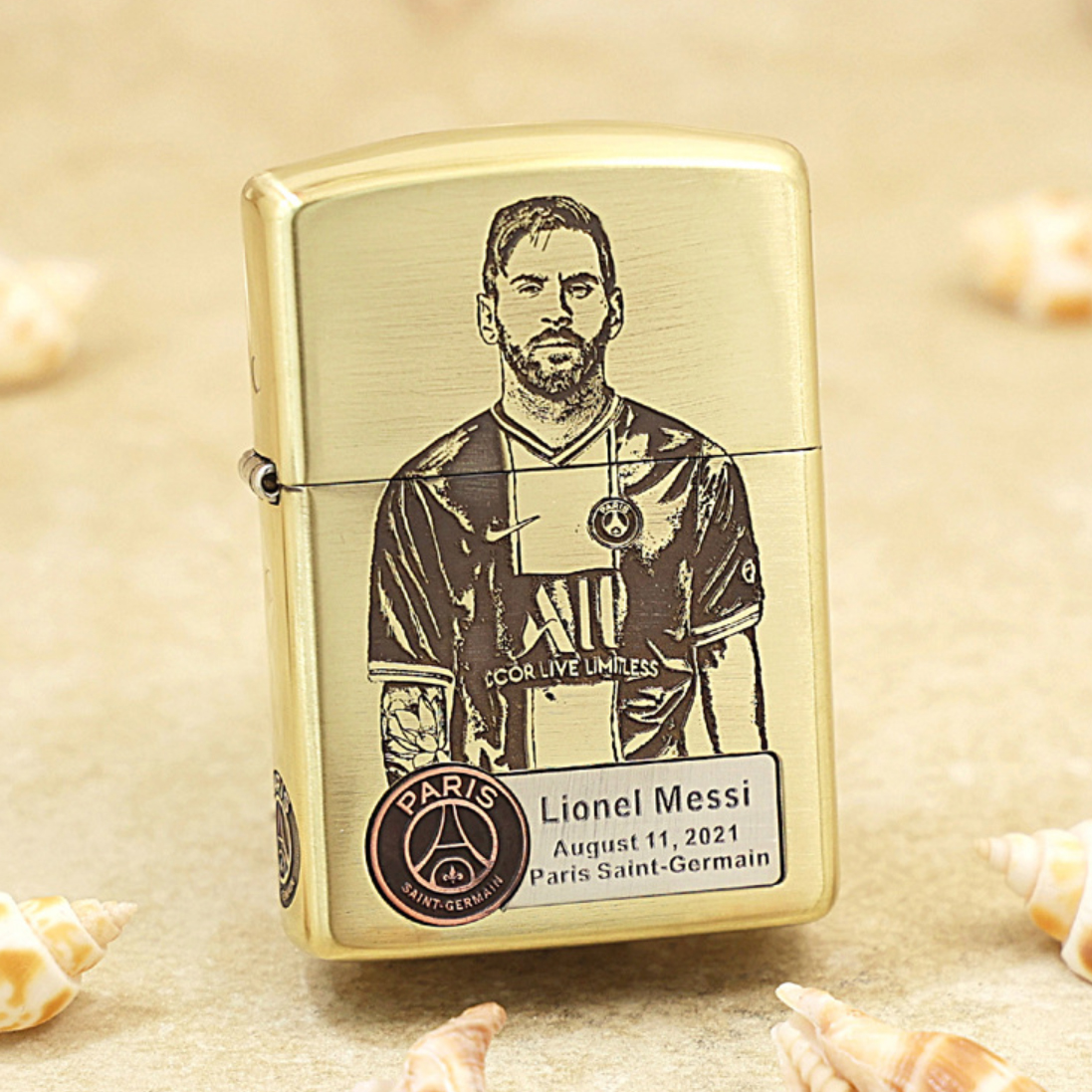 Etching Armor Brass 5-Sides Lionel Messi Zippo Lighter