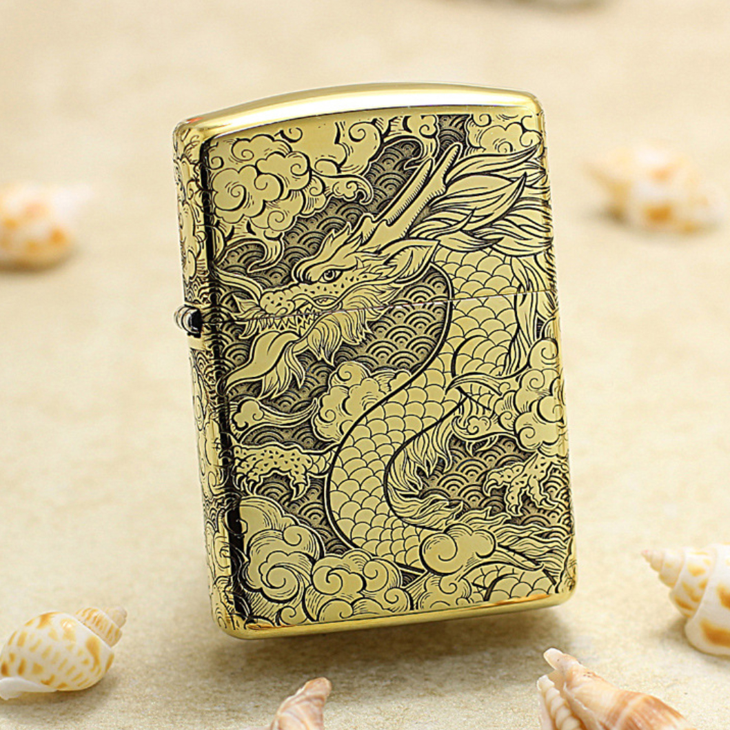 Etching Brass Armor 5-Sides Engraved Dragon Zippo Lighter
