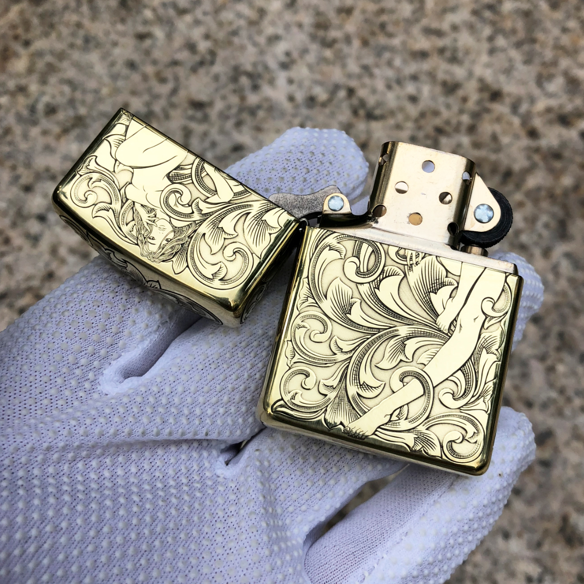 Etching Brass Armor 5-Sides Arabesque With Sexy Girl Zippo Lighter