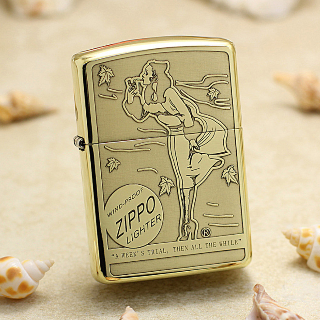 Etching Brass Armor Windy Girl Zippo Lighter Limited Edition