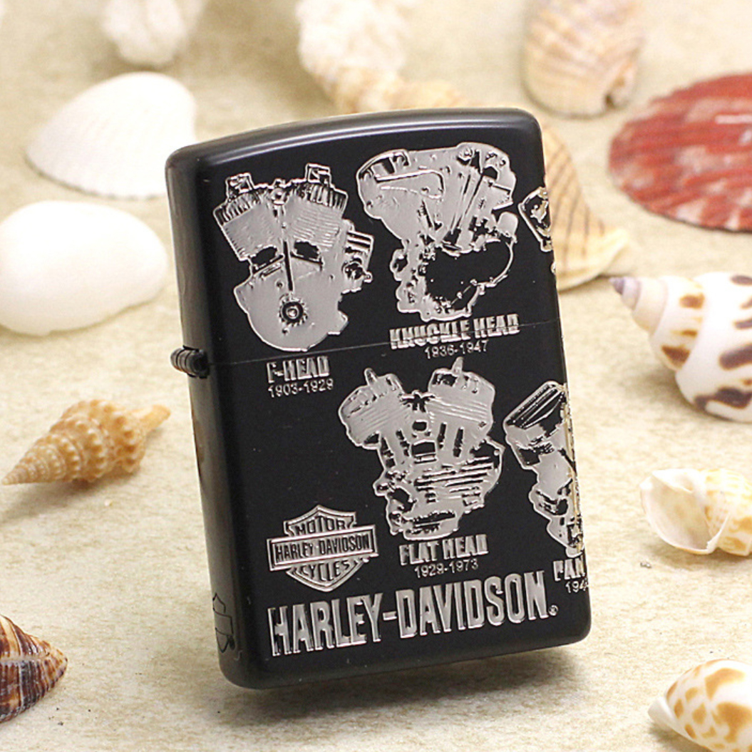 Zippo Harley Davidson Black Etching Silver Plated HDP-45