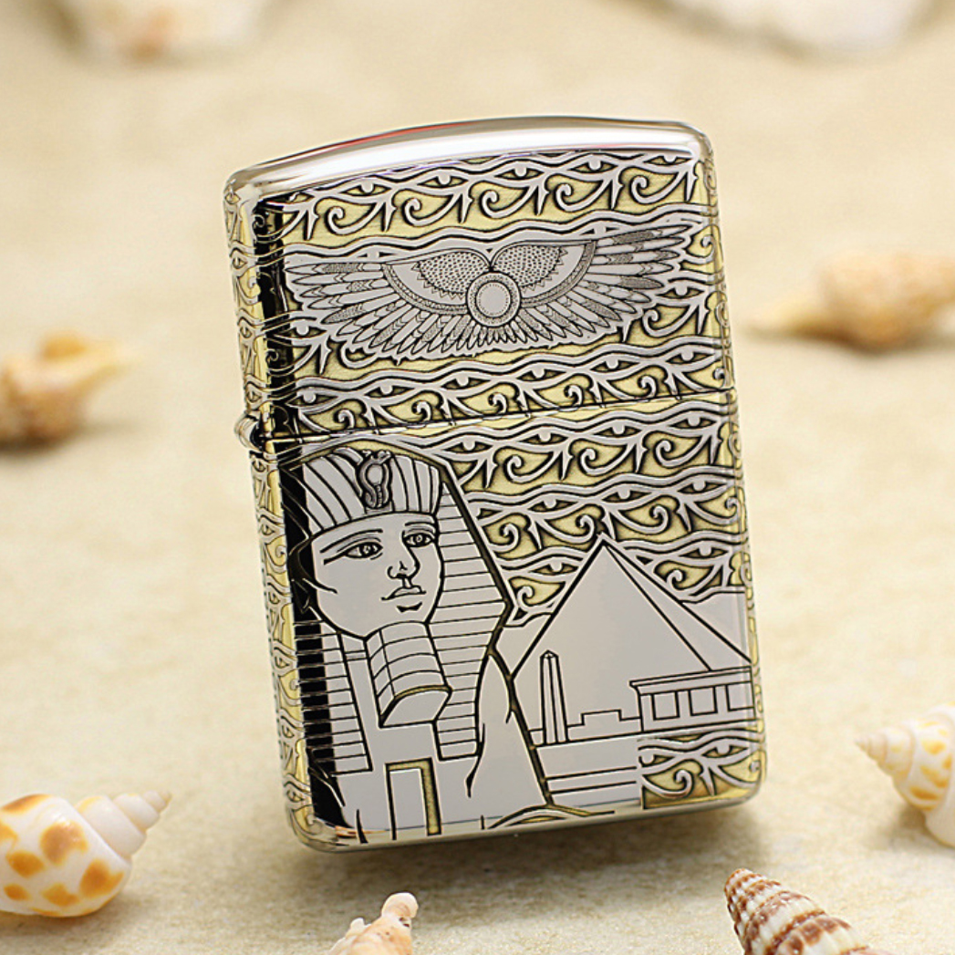 Zippo Etching Silver Armor 5-Sides Ancient Egyptian Culture Lighter