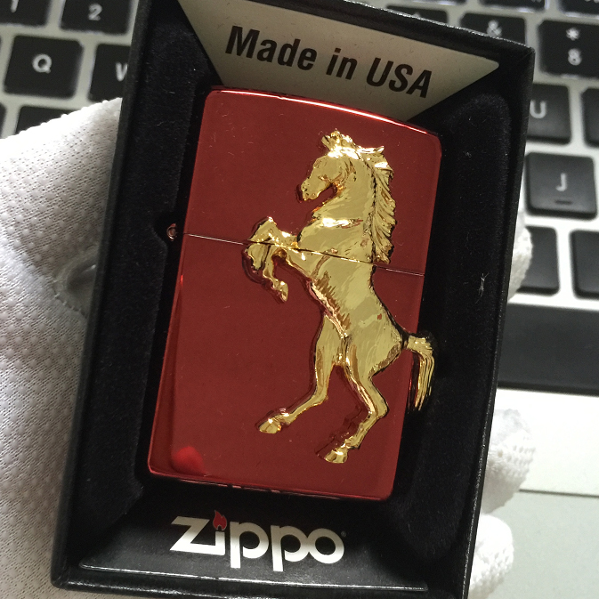 Japanese Horse Winning Whinny Metal Red Zippo Lighter