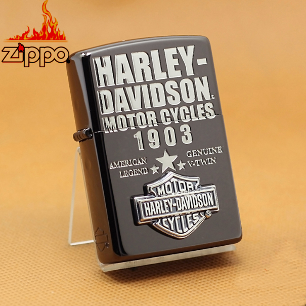 Zippo Harley Davidson Black Ion Silver Emblem Eagle 1903 HDP-55