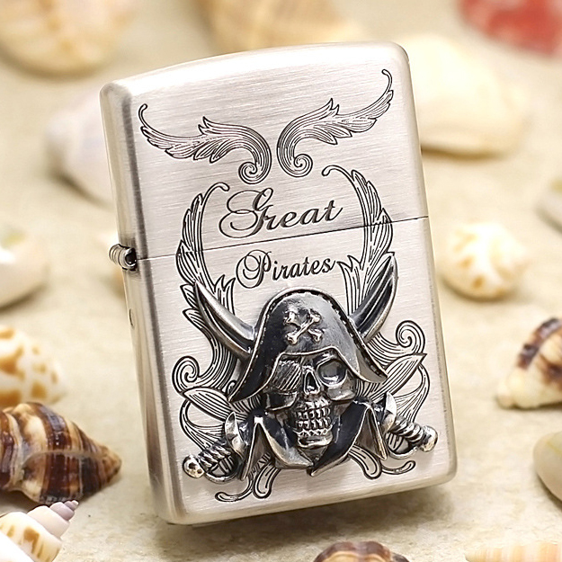 Japanese Zippo Plated Silver The Great Pirates Emblem Limited Edition Lighter