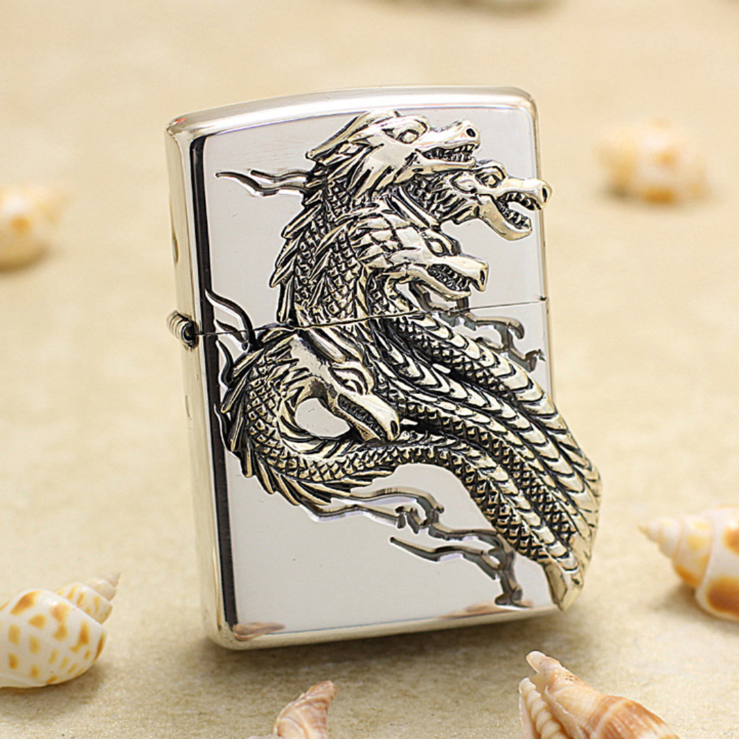 Japanese Zippo Plated Silver With Yamata no Orochi Lighter