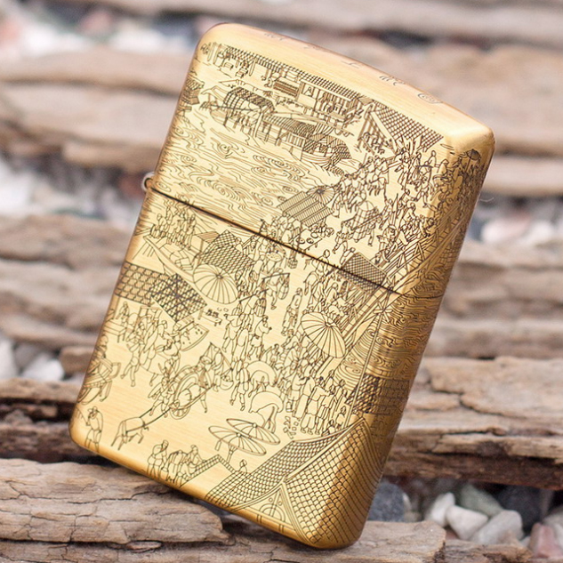 Etching Brass Chinese Famous Paintings River of Wisdom Zippo Lighter