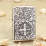 KZ014 sterling silver Zippo St Benedict cross front view