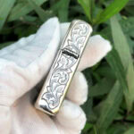 Hinge-side arabesque engraving on the woman design sterling silver Zippo Armor lighter