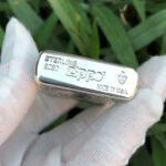 Bottom stamp close-up of the 2020 sterling silver Zippo Armor lighter