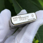 Bottom stamp close-up of the 2020 sterling silver Zippo Armor lighter