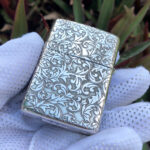Arabesque Cross sterling silver Zippo Armor lighter, reverse view