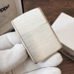 Zippo #13 brushed sterling silver Classic lighter, alternate front angle