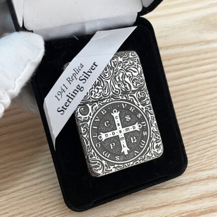 Zippo 1941 Replica sterling silver St. Benedict cross lighter in presentation pouch