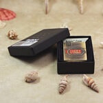 Lucky Strike high-polish brass Zippo Armor lighter complete presentation