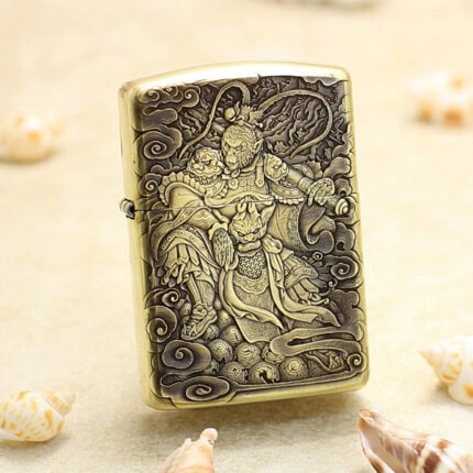 Monkey King high-polish brass Zippo Armor lighter front view