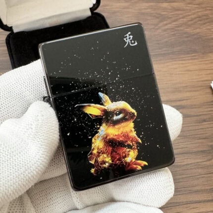 Black Ice Zippo 1935 Replica with colorful rabbit artwork and white rabbit character
