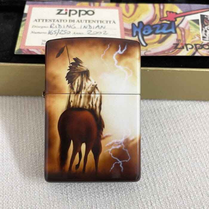 Zippo 2002 Mazzi Riding Indian Airbrush Lighter MZ003