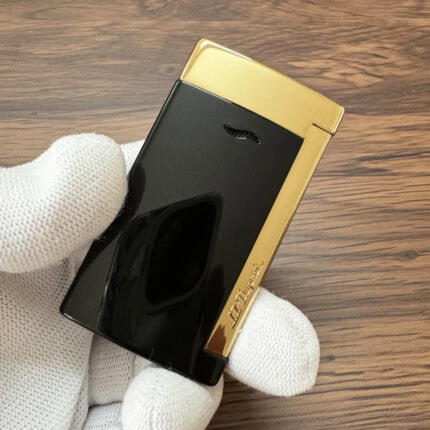 S.T. Dupont Slim 7 black lacquer and gold torch lighter 027708