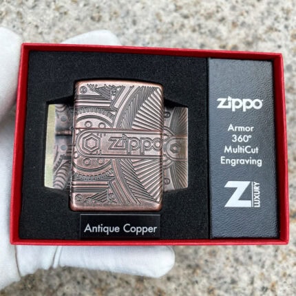 Zippo Armor Gears Design lighter 29523 in Antique Copper