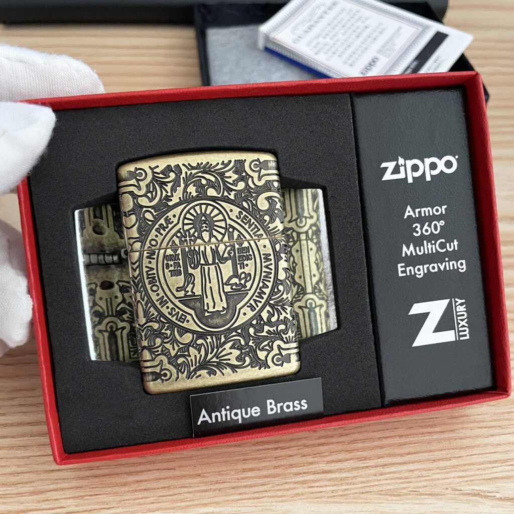 Zippo Armor St. Benedict Deep Engraved Constantine Lighter 29719