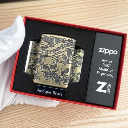 Zippo Armor Freedom Skull Design lighter 49035 in Antique Brass