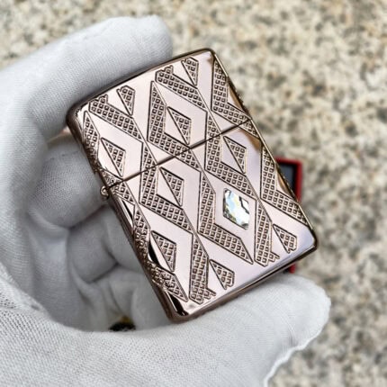 Zippo Armor Geometric Diamond Pattern Design lighter 49702 in Rose Gold