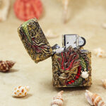 Zippo antique brass glow-in-the-dark Dragon jacket lighter – alternate view 2
