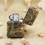 Zippo antique brass glow-in-the-dark Dragon jacket lighter – alternate view 3
