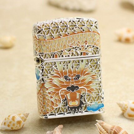 Zippo silver-tone enamel glow-in-the-dark Dragon jacket lighter