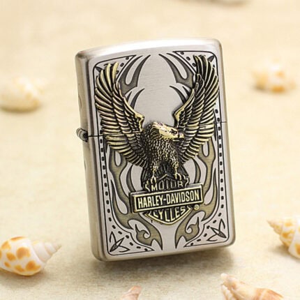 Japanese Zippo Harley-Davidson Antique Nickel Brass Big Eagle Lighter HDP-73