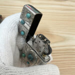 Japanese Zippo silver Maya design turquoise inlay lighter – alternate view 2