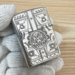 Japanese Zippo silver Maya design turquoise inlay lighter – alternate view 6