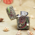 Zippo antique silver glow-in-the-dark Dragon jacket lighter – alternate view 2