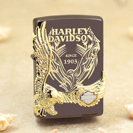 Japanese Zippo Harley-Davidson Black Ion 24K Gold Eagle Lighter HDP-15
