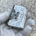 Japanese Zippo Silver-Plated Indian 3-Side Turquoise Lighter – product image 3 of 7