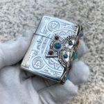 Japanese Zippo Silver-Plated Indian 3-Side Turquoise Lighter – product image 4 of 7
