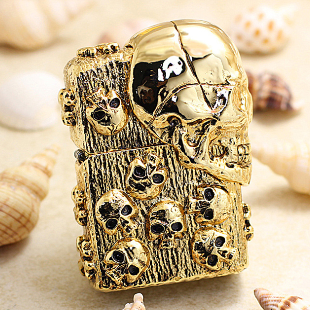 JapaneseNewPlatedGoldJacketSkullZippo JapaneseNewPlatedGoldJacketSkullZippo
