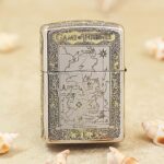 KZ116 polished chrome Zippo Armor lighter with framed Game of Thrones realm map