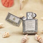KZ116 Game of Thrones Zippo Armor lighter open, showing Night's Watch oath and lid engraving