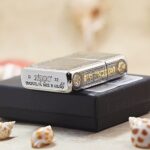KZ116 Zippo Armor lighter bottom stamp beside its original black Armor Case box