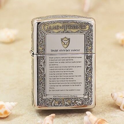 KZ116 Game of Thrones engraved Zippo Armor lighter, full Night's Watch oath side view