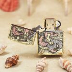 KZ120 nine-tailed fox Zippo Armor lighter open, showing flowing tails and colored accents