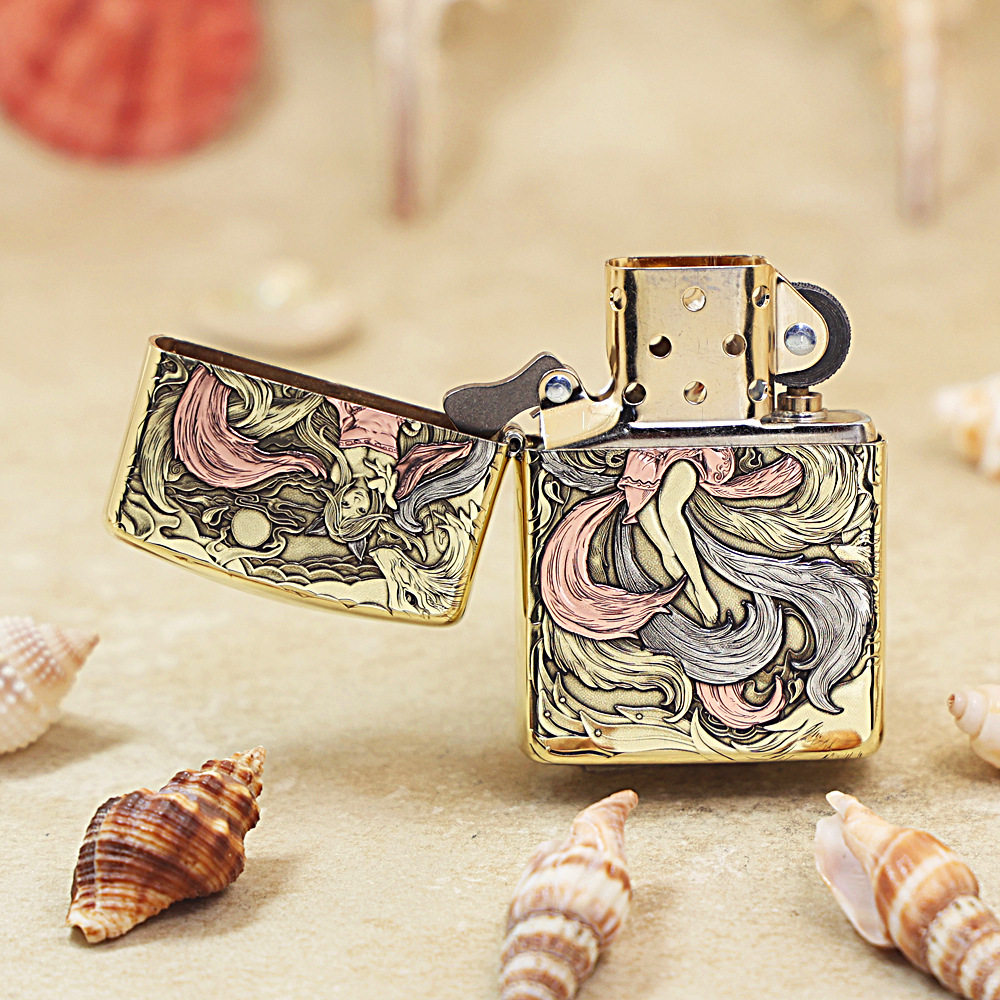 Etching Armor Brass 5-Sides Nine-tailed Fox Zippo Lighter