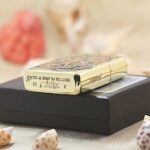 KZ120 brass Zippo Armor lighter bottom stamp beside its original black Armor Case box